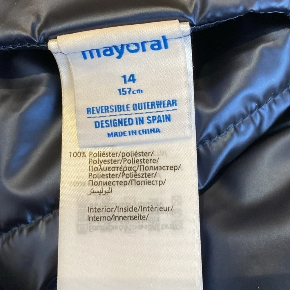 Mayoral blue metallic faux fur reversible jacket